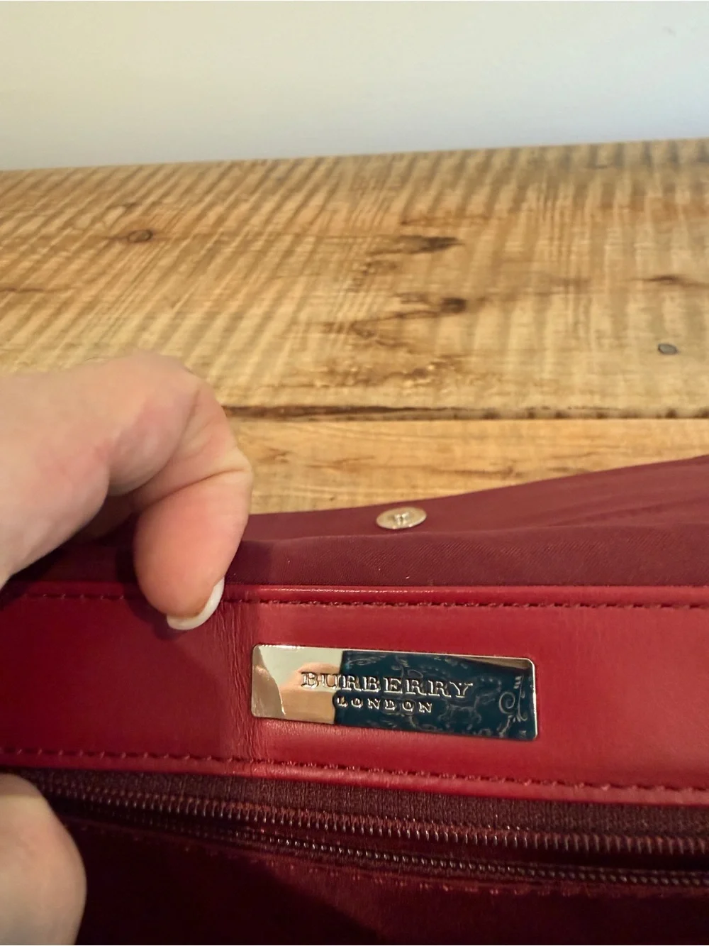 Burberry London Vintage Black Crossbody Bag with Red Accent Strap
